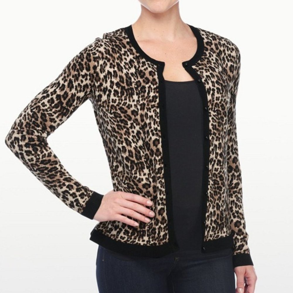 NYDJ Leopard Printed Cardigan Sweater Cheetah Not Your Daughter's Jeans